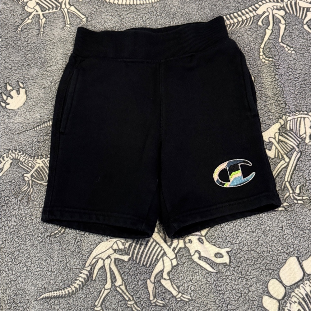Champion Black Shorts with Multicolor Logo